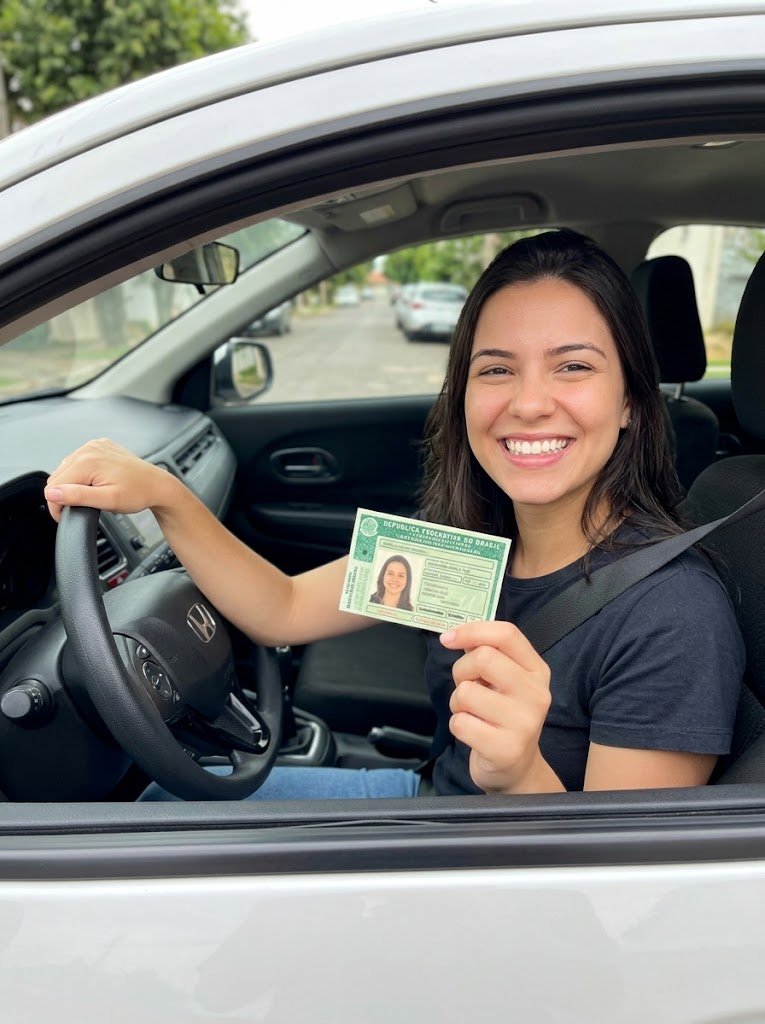 Jovem feliz no carro